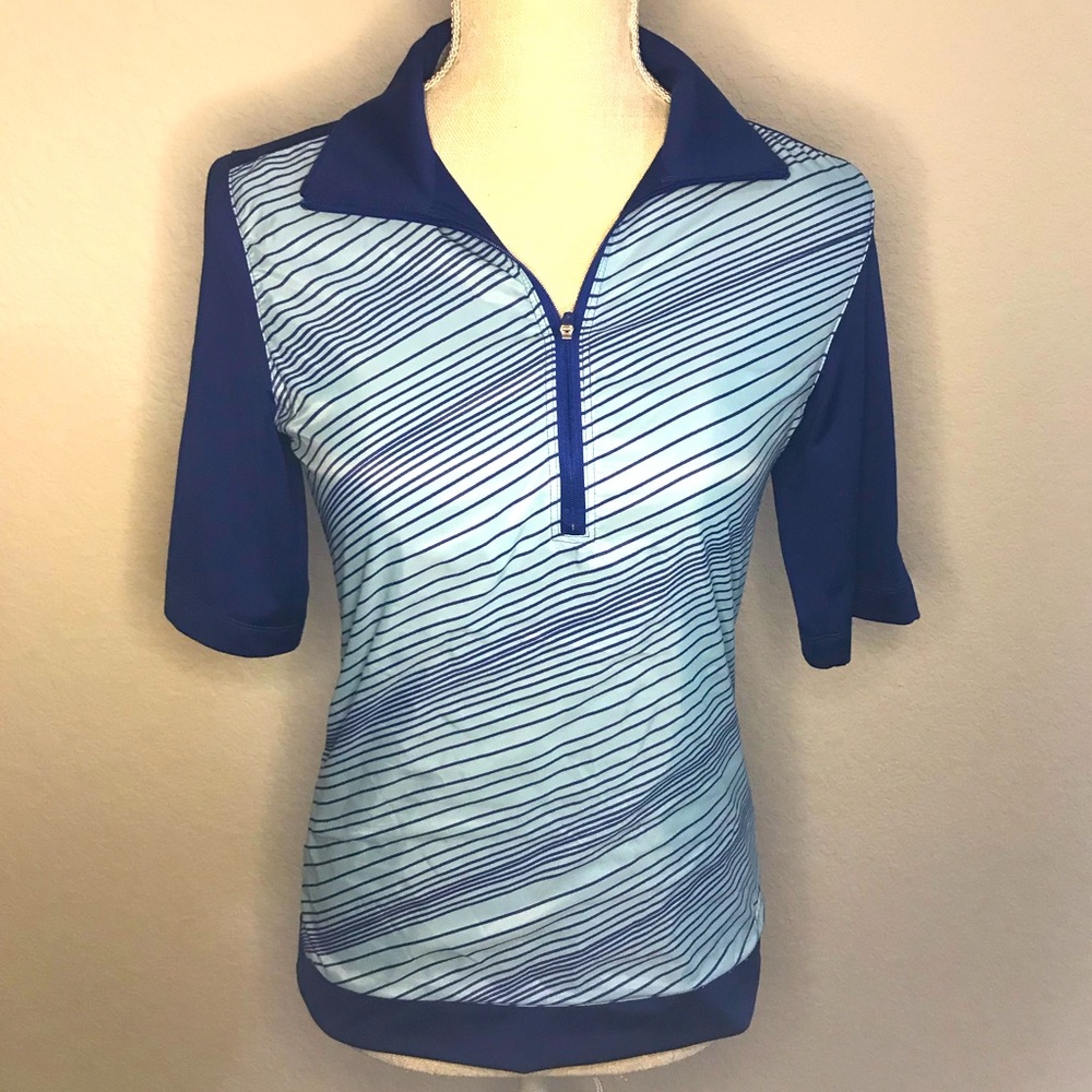 Nike golf blue striped shirt sleeve shirt small